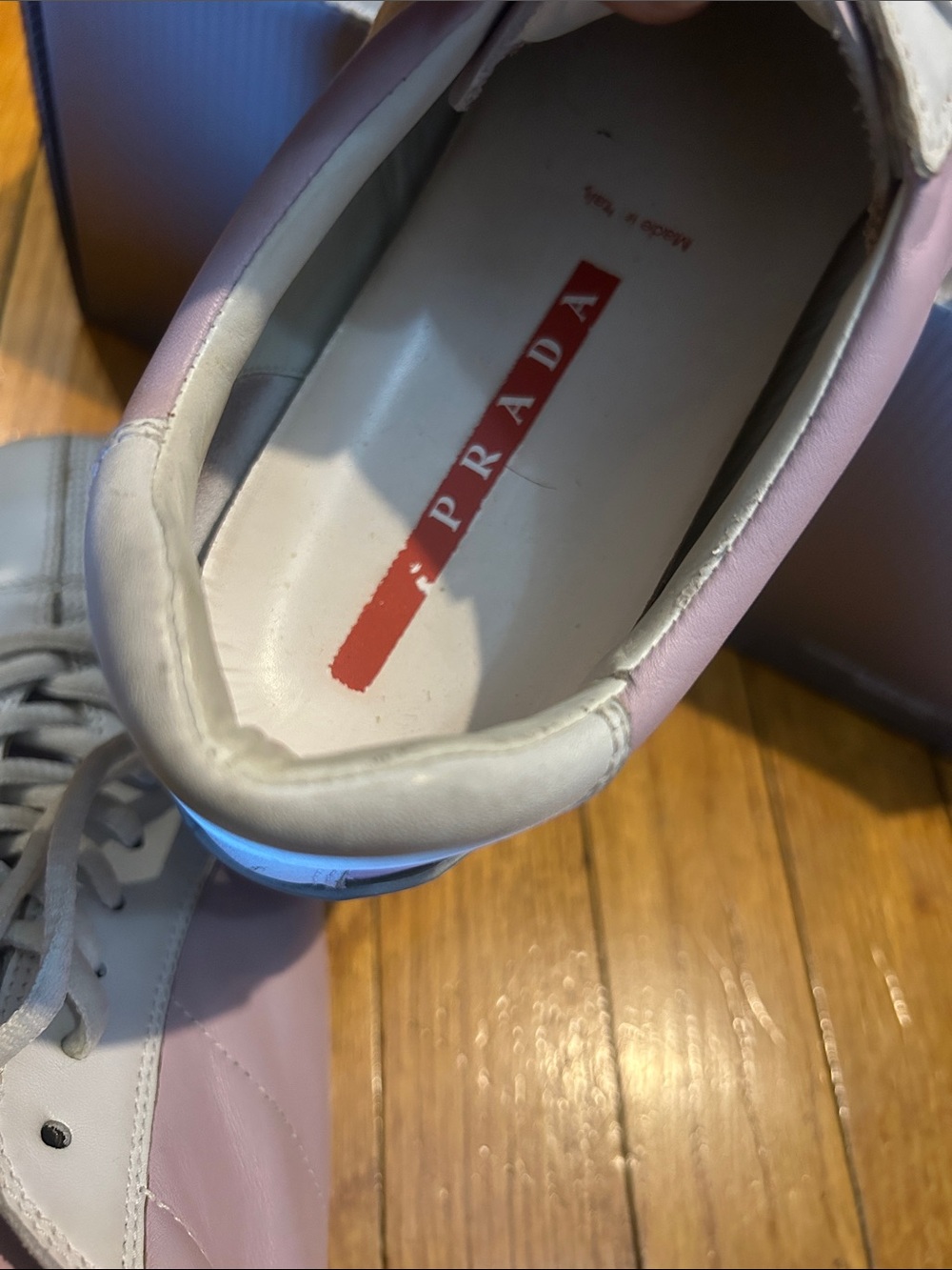 Prada Lilac and White Leather Lace-Up Sneakers - Picture 3 of 5
